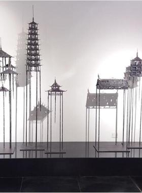 精选新中式铁艺凉亭子摆件铁塔壁饰城G市组合摆设会所软装玄关落