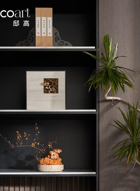 精选家居新中式办公室老板背景柜装饰天然大理石Y书档摆件组合