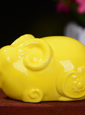 优选小号陶瓷十二生肖老鼠牛虎兔蛇E马羊猴鸡狗猪龙摆件瓷器黄色