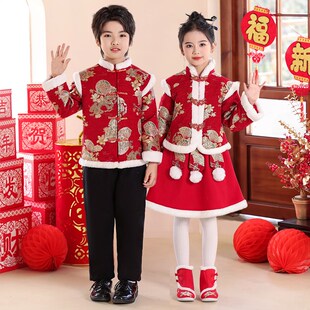 人气春节儿童喜庆演出服幼儿园中国春晚元宵节新年U红色舞蹈服装