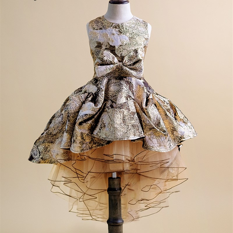 新选儿童服装公主j服装金色高级定制女孩服装蓬松时尚模特主持t台