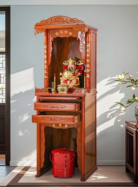 精选放财神爷柜子新中式办公室实木雕花佛龛O套柜佛柜立柜仙家观