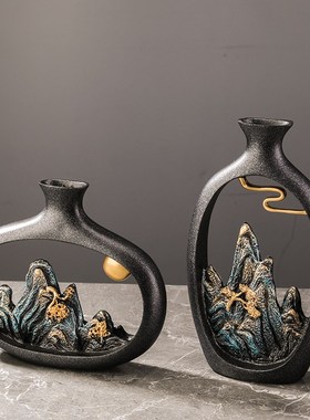 精选新中式禅意山水花瓶摆t件客厅家居酒柜装饰品办公室茶室博古