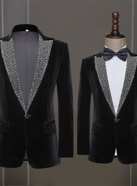 优选黑色演出服男装歌手舞台表演主持人艺考礼服司仪修Z身潮流西