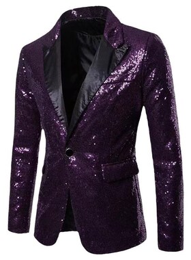 优选春秋款男装欧美亮片演出礼服男士西I装青少年夜持司仪西服外