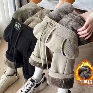 外穿保暖羊羔绒阔腿裤 秋冬加绒加厚灯芯绒裤 男士 卫裤 买一送一