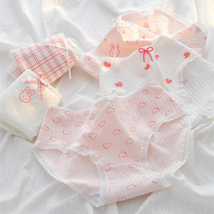 内裤 薄 女纯棉粉色爱心萌兔学生全棉抗菌裆中腰初高中生少女三角裤