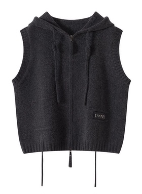 连帽马甲100%纯山羊绒拉链连帽针织马甲背心YM558719