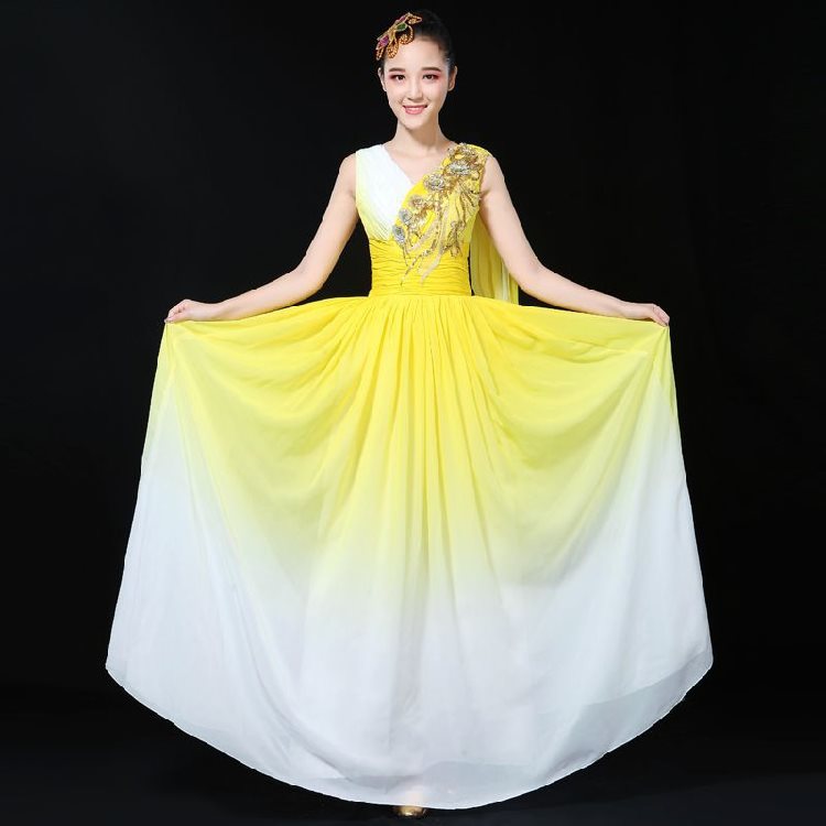 新大合唱团演出服女长裙中国风独唱服装演出服女美声