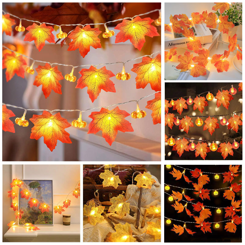 跨境led南瓜枫叶灯串装饰万圣节圣诞节日电池盒USB串灯彩灯灯带
