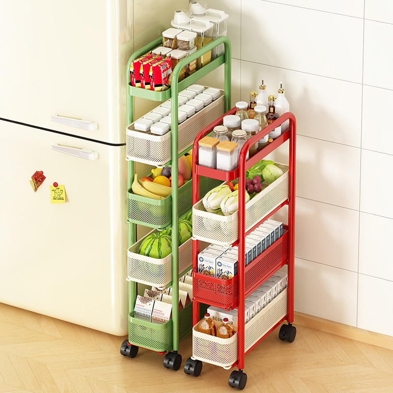 优勤厨房多巴胺夹缝置物架落地多层冰箱侧面抽拉柜极窄收纳小推车