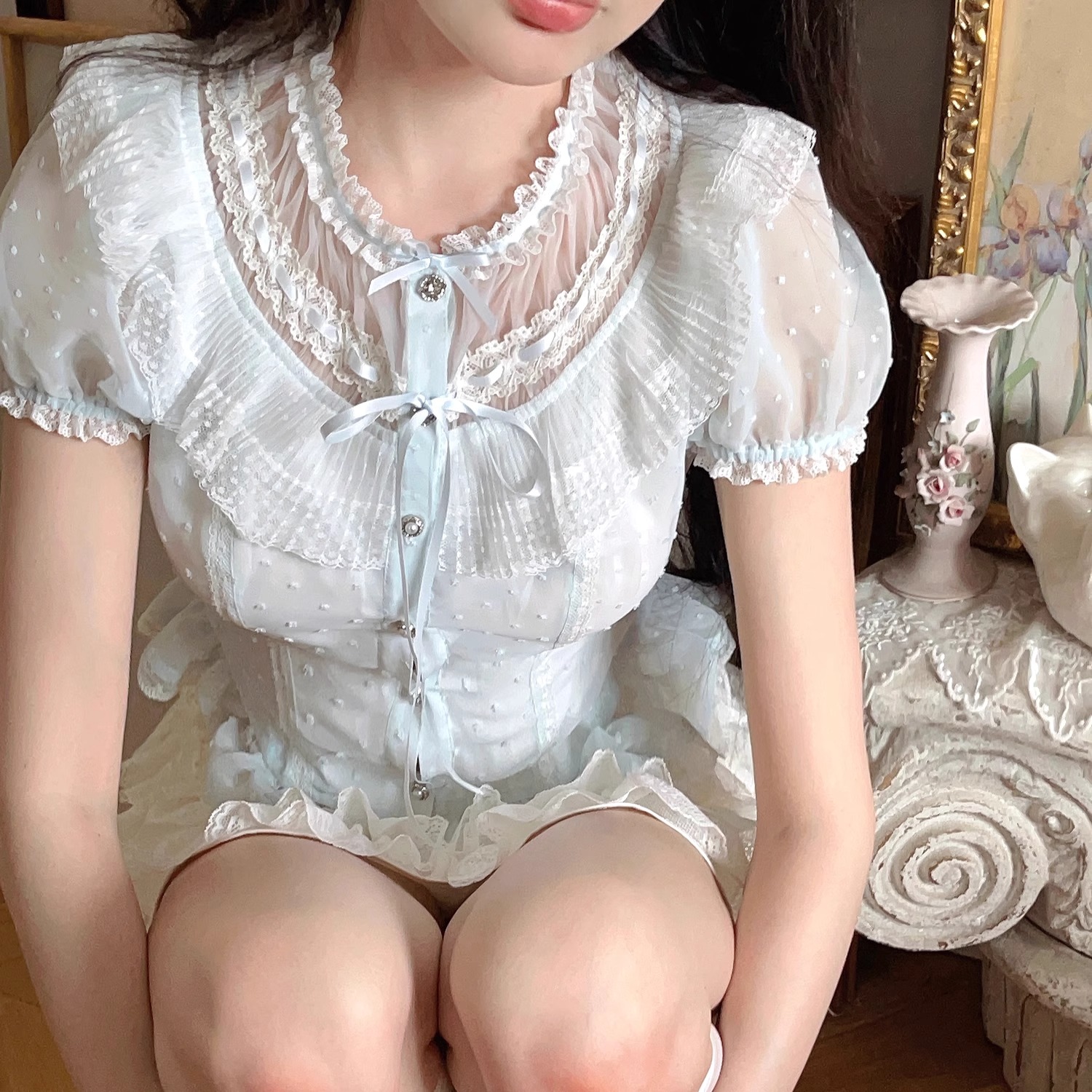 法式少女古董洋娃娃雪纺衫衬衫