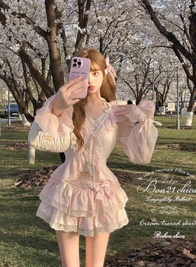 莉摩Bobon21日暮庄园 重工蕾丝领雪纺刺绣防晒衫C2393