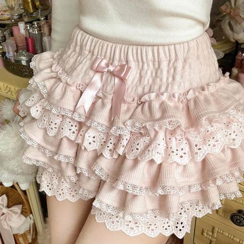 法式少女秋冬复古花边针织蛋糕裙