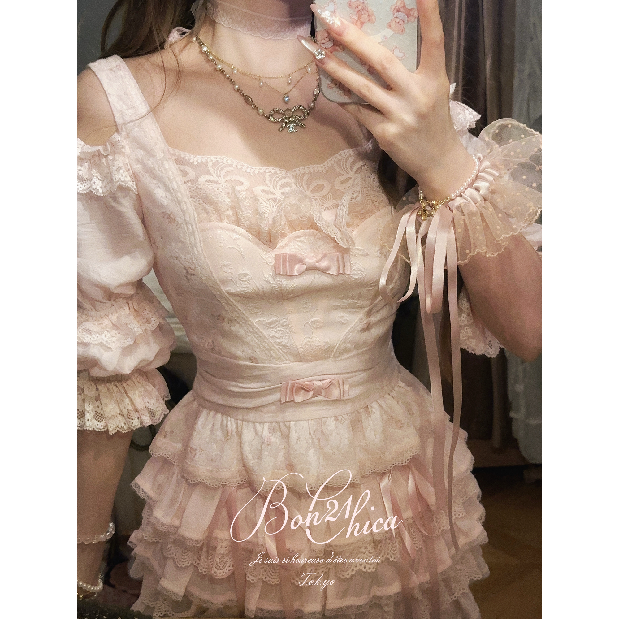 莉摩Bobon21舞夜许愿池 法式宫廷风五分袖礼服T2463