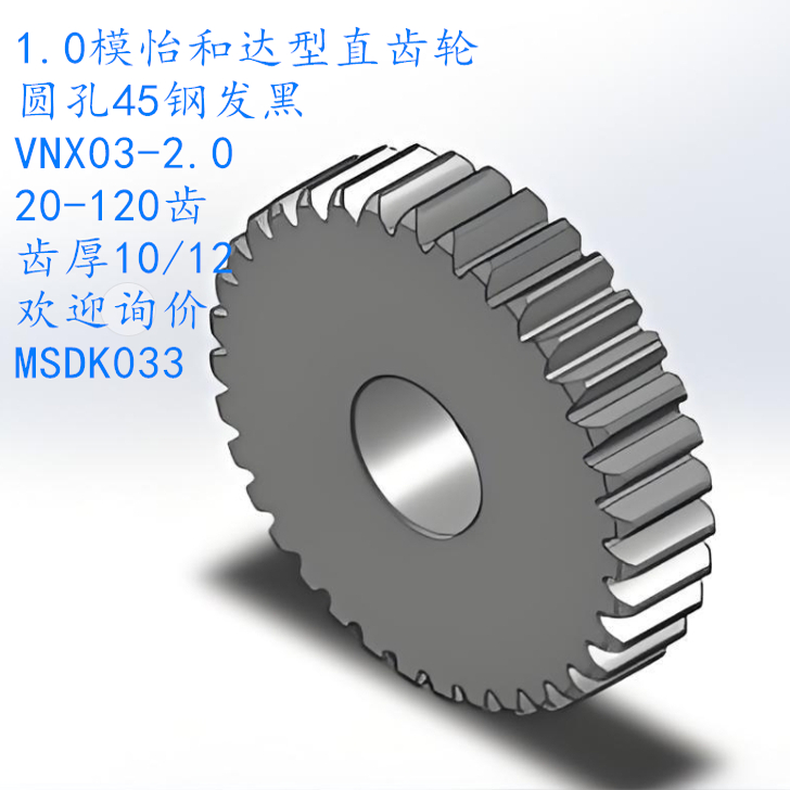 1.0模直齿轮 双平面圆孔 60齿 VNF02-1.0-60-B10-A-P10~35 齿厚10