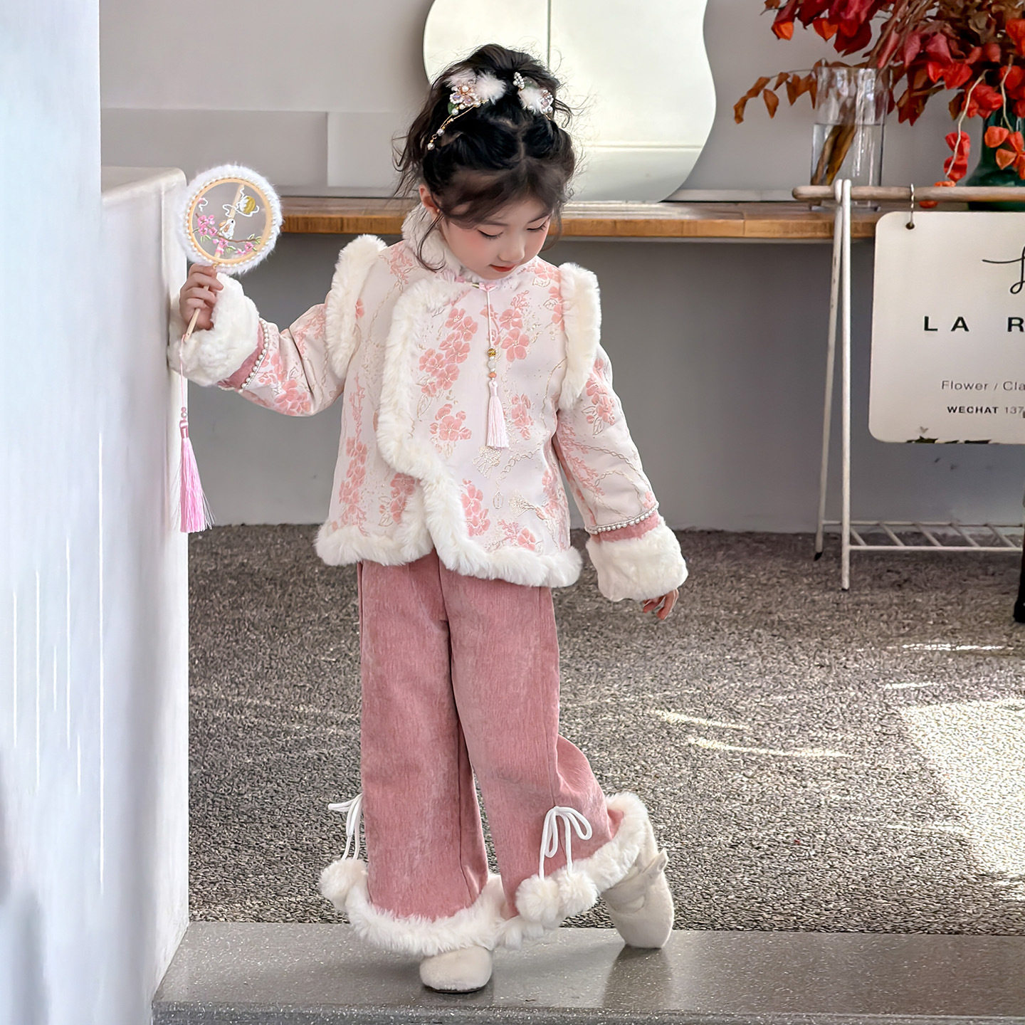 女童汉服秋冬款2025新款国风宝宝新中式加绒套装儿童加厚冬装棉服