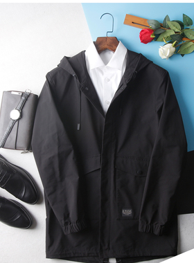 HL35184海系列男款商务休闲风衣外套中长款式春秋薄款连帽大衣