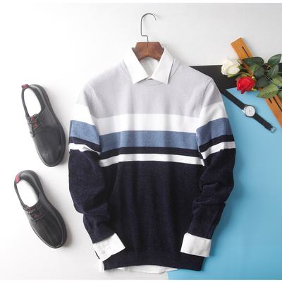 系列条纹舒适时尚套头长袖针织衫