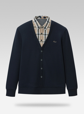 HL23174海系列假两件保暖针织衫冬新款内里加绒抗静电加厚毛衣男