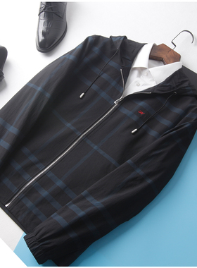 HL35195海系列男士连帽夹克恰克外套格纹春秋款运动休闲款青年