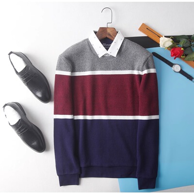 秋冬假两件针织衫衬衣领休闲款