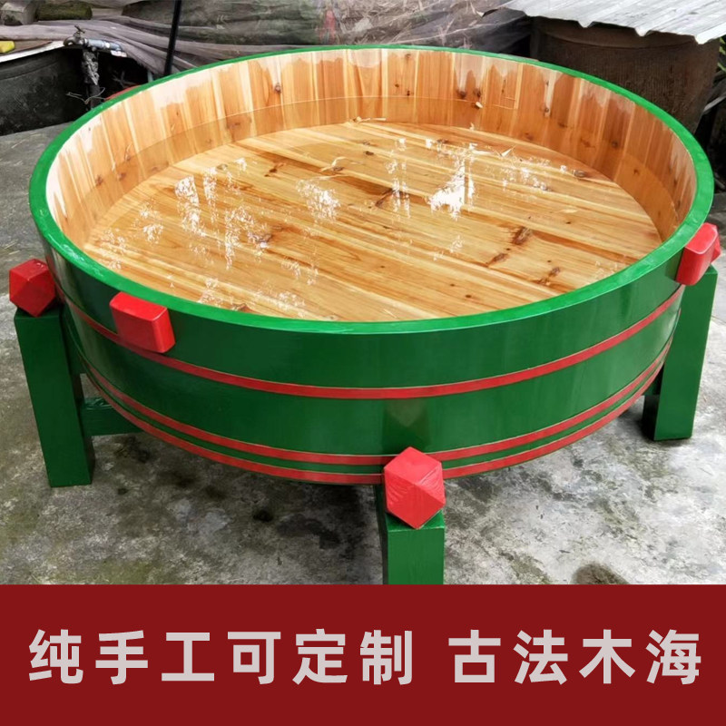 纯手工木海养金鱼实木金鱼缸圆形养鱼盆古法木盆养鱼可定制木盆