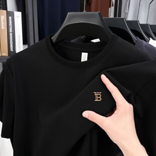 意大利高端字母刺绣短袖T恤男2026夏装新款男装透气棉质百搭上衣