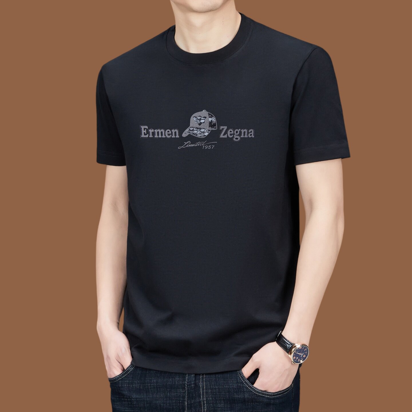 2026夏季新品100%纯棉短袖t恤意大利男士宽松印花百搭体恤衫上衣