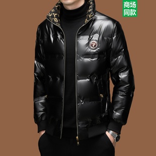 意大利2025冬季立领羽绒服男士休闲潮流亮面短款白鸭绒子保暖外套