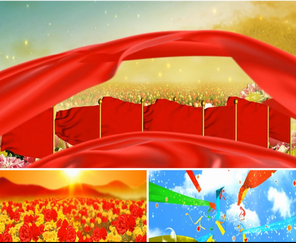 歌曲中国红舞台背景led视频素材 震撼花海粒子光效 荷花 舞美特效