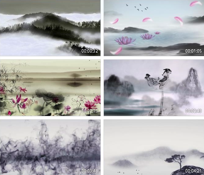 古筝曲 高山流水表演背景视频中国风水墨素材led动态视频晚会背景