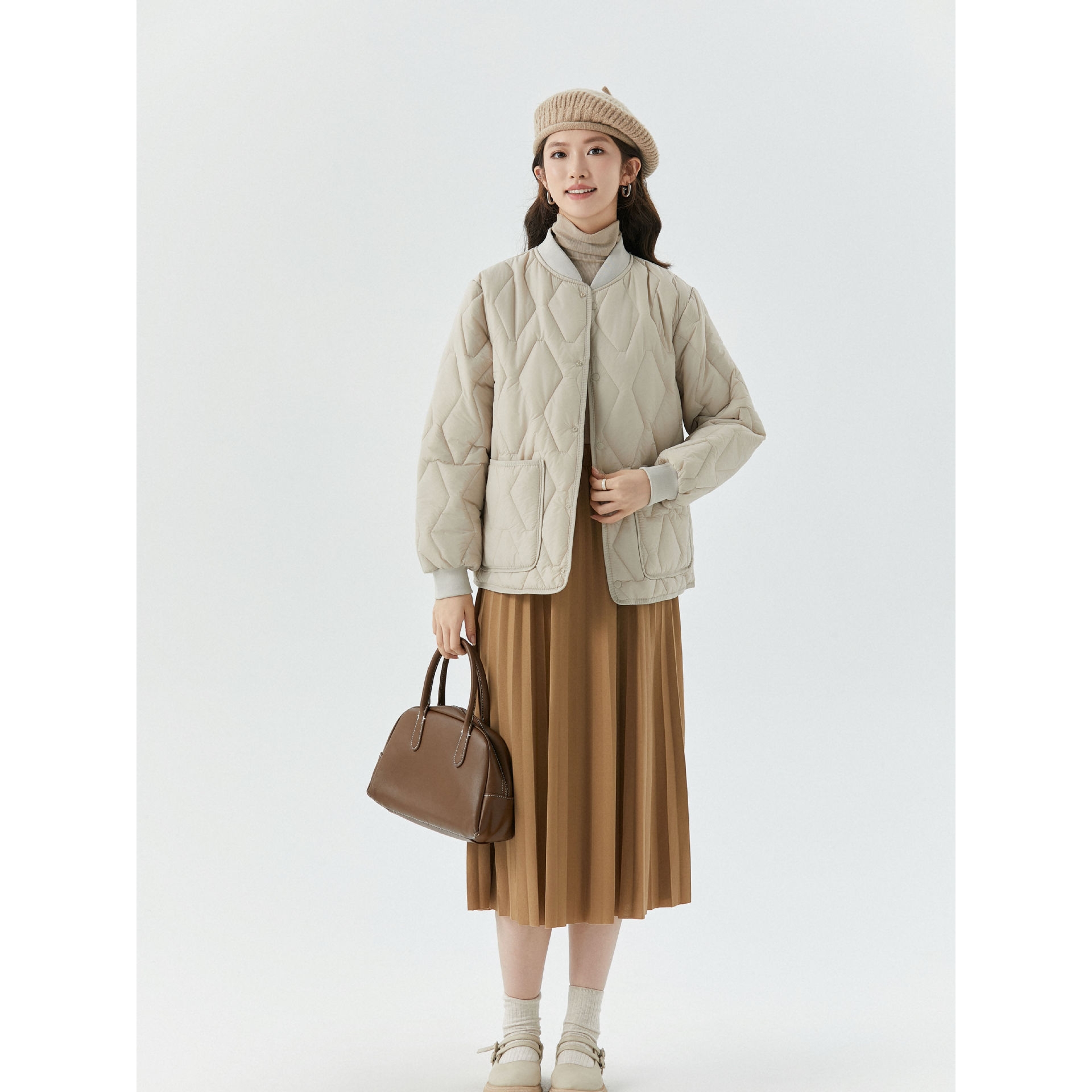 女士保暖长袖棉内胆女款家居棉衣棉服加绒螺纹领可外穿上衣2533