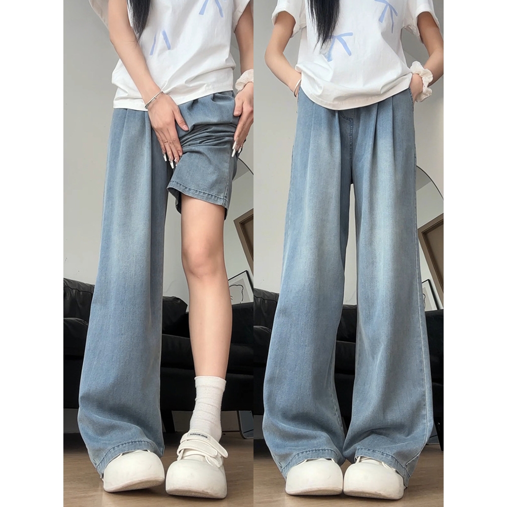 天丝软牛仔裤女2025新款秋冬高腰宽松慵懒松弛感小个子加绒阔腿裤