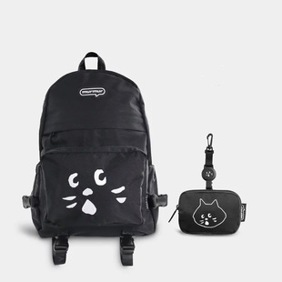包邮 日本诧异猫卡通可爱书包双肩包二件套大号运动背包旅行包