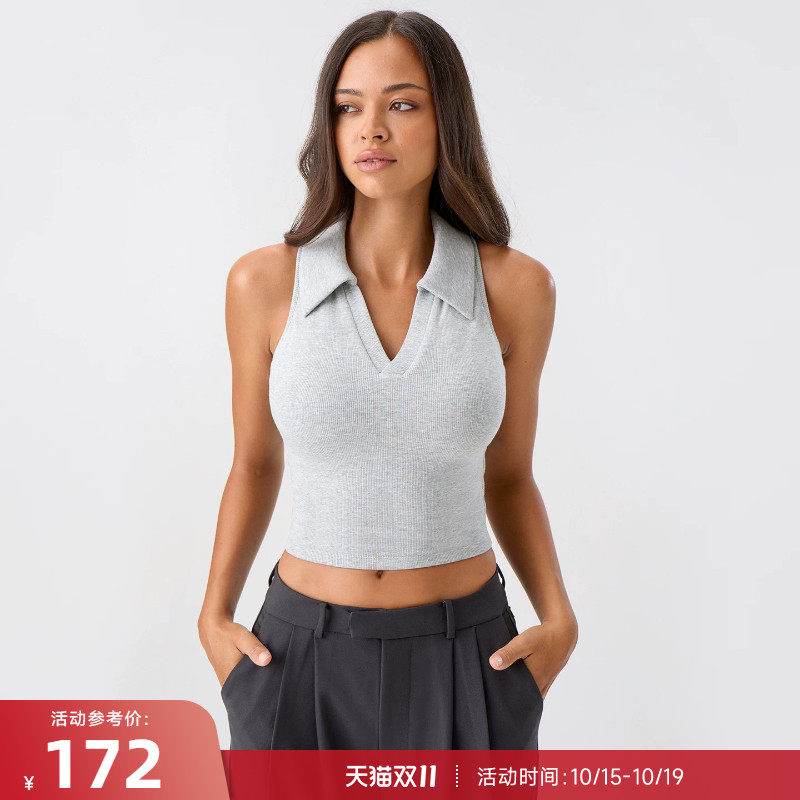 RESHAPE重塑之路 翻领针织螺纹带胸垫轻强度运动背心Urban Rib