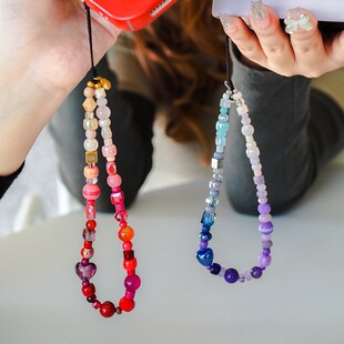 2025年升级手机链新款 精致自编手机挂绳 水晶网红diy串珠明星同款