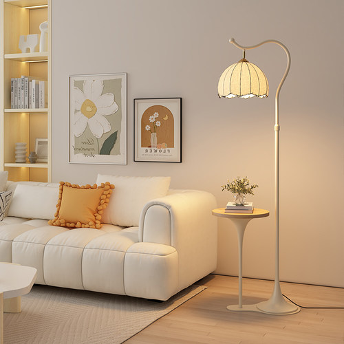 新款法式奶油风落地灯客厅卧室床头沙发氛围感艺术置物架台灯一体