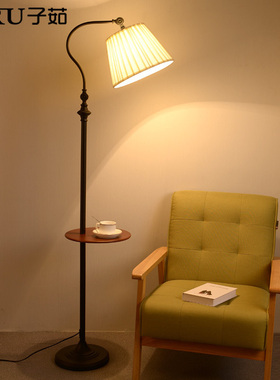 美式落地灯客厅沙发卧室床头置物法式复古中古氛围带托盘茶几台灯