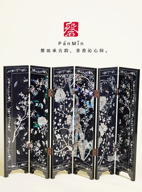 磐皿｜仿螺钿花繁叙影六扇屏风摆件中式复古茶台摆件茶道配件