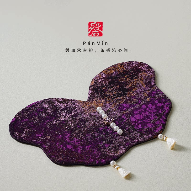 磐皿｜景德镇·熹语·紫阙双曜鎏金蝴蝶茶席水钻干泡茶席中式布垫图片