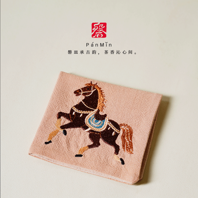 磐皿｜直播链接棉麻刺绣骏马深棕茶巾古风茶布垫干泡垫禅意家用,餐饮具,茶巾,淘宝优惠券,粉丝福利购,淘宝优惠卷