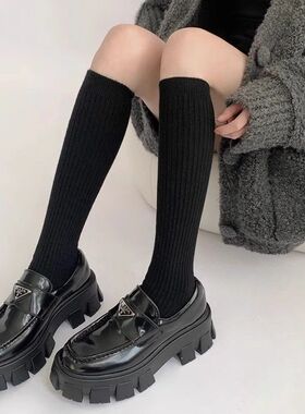 日系jk袜黑色堆堆袜春夏季百搭纯色显瘦吸汗高筒袜奶白色小腿袜女