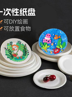 一次性白色纸盘餐盘diy幼儿园手工制作材料蛋糕盘子儿童美术绘画