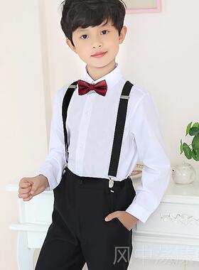 正品男童长袖白衬衫纯黑色西衣装裤出套装藏青儿童装衬礼服长孩表