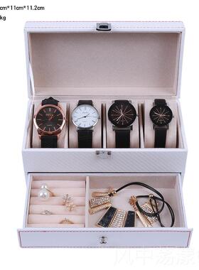 正品梦冉3位圆筒收盒手表盒手表收纳戒首饰手镯随身包指纳盒PU皮