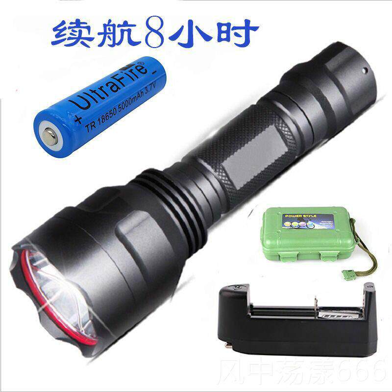 正品C8外强光电筒T6 超亮定多功能可充电防水防摔手LE焦D远射户家