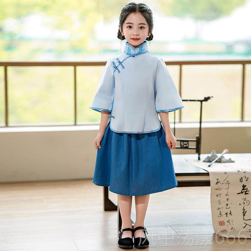 正品儿童民风中小学装女合唱服童诗歌朗诵国运动会套装五四青年演