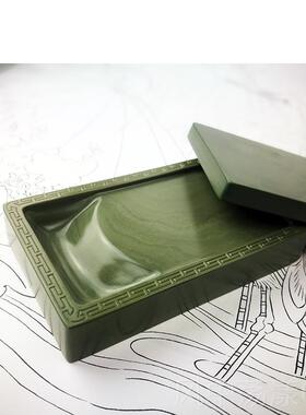 正品台带盖松花用砚6寸文经房砚四宝书法用品实下发墨抄笔墨纸砚