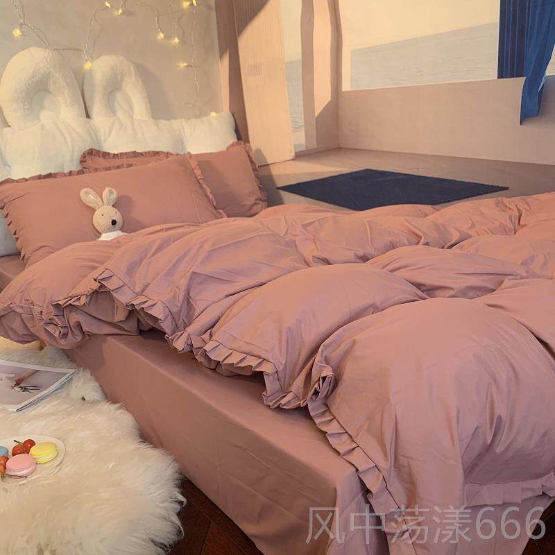 正品韩式简约灰色泡泡四被套极简现风纯色床单水洗棉件宿舍代三套